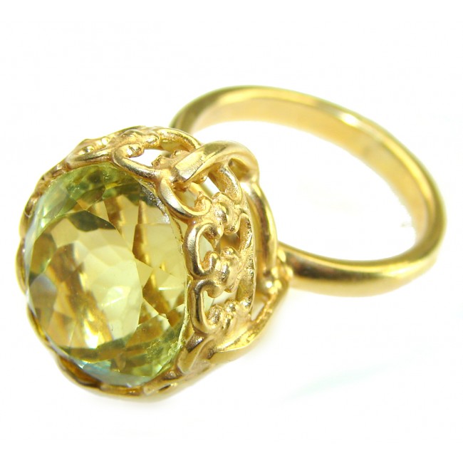 11.8 carat Genuine Lemon Quartz 14K Gold over .925 Sterling Silver handcrafted ring size 6 1/4