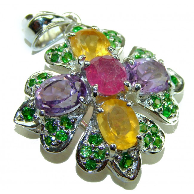 Unique design 3.2 carat Ruby yellow Sapphire .925 Sterling Silver handmade Pendant