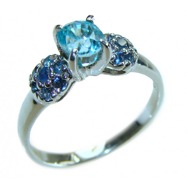 0.7 carat oval cut Blue Swiss Topaz .925 Sterling Silver handcrafted Ring size 7 1/4