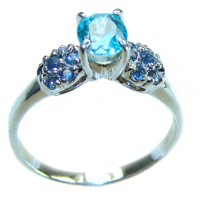 0.7 carat oval cut Blue Swiss Topaz .925 Sterling Silver handcrafted Ring size 7 1/4