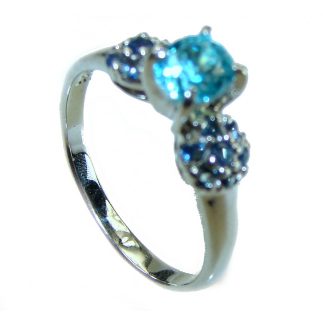 0.7 carat oval cut Blue Swiss Topaz .925 Sterling Silver handcrafted Ring size 7 1/4