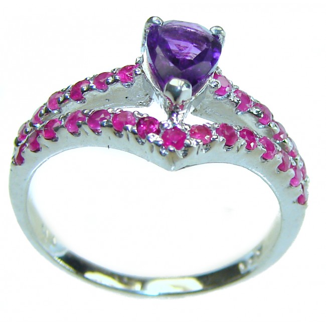 Authentic 1.2 carat Amethyst 0.9 carat Ruby .925 Sterling Silver handmade Cocktail Ring s. 7