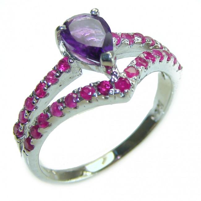 Authentic 1.2 carat Amethyst 0.9 carat Ruby .925 Sterling Silver handmade Cocktail Ring s. 7