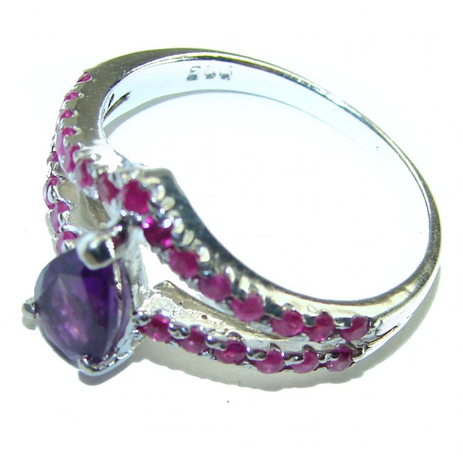 Authentic 1.2 carat Amethyst 0.9 carat Ruby .925 Sterling Silver handmade Cocktail Ring s. 7