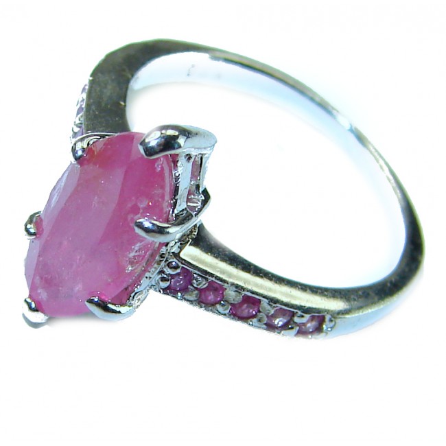 Red Brilliance 2.6 carat Ruby .925 Silver handcrafted Cocktail Ring s. 6