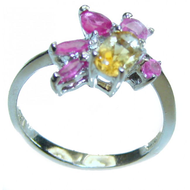 Unique Authentic 0.7 carat Citrine Ruby .925 Sterling Silver handmade Cocktail Ring s. 6 1/4