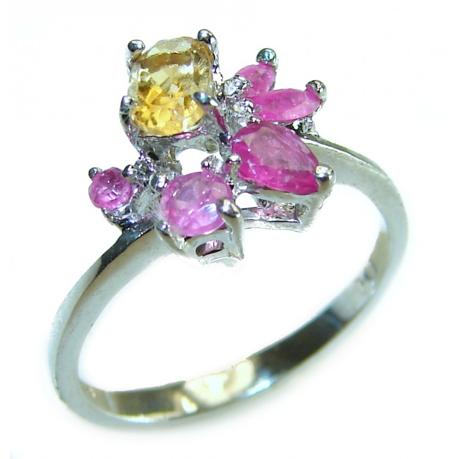 Unique Authentic 0.7 carat Citrine Ruby .925 Sterling Silver handmade Cocktail Ring s. 6 1/4