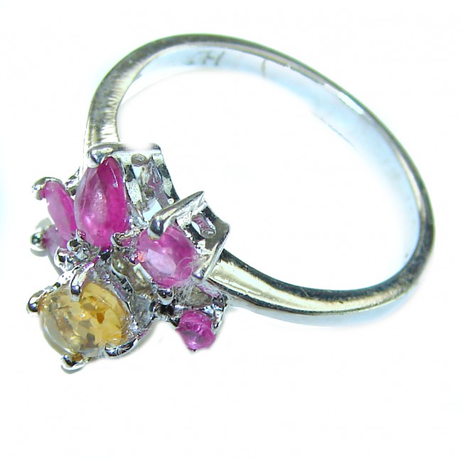 Unique Authentic 0.7 carat Citrine Ruby .925 Sterling Silver handmade Cocktail Ring s. 6 1/4