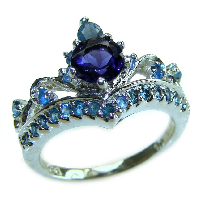 Unique Authentic 0.7 carat Iolite Sapphire .925 Sterling Silver handmade Cocktail RingRing s. 6 1/4