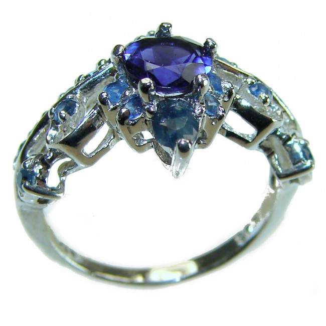 Unique Authentic 0.7 carat Iolite Sapphire .925 Sterling Silver handmade Cocktail RingRing s. 6 1/4