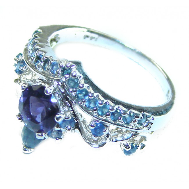 Unique Authentic 0.7 carat Iolite Sapphire .925 Sterling Silver handmade Cocktail RingRing s. 6 1/4