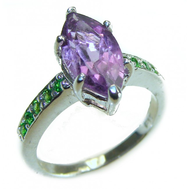 Stephani 1.9 carat African Amethyst Emerald .925 Sterling Silver Handcrafted Ring size 4 3/4