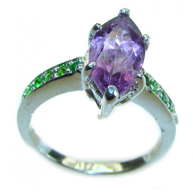 Stephani 1.9 carat African Amethyst Emerald .925 Sterling Silver Handcrafted Ring size 4 3/4