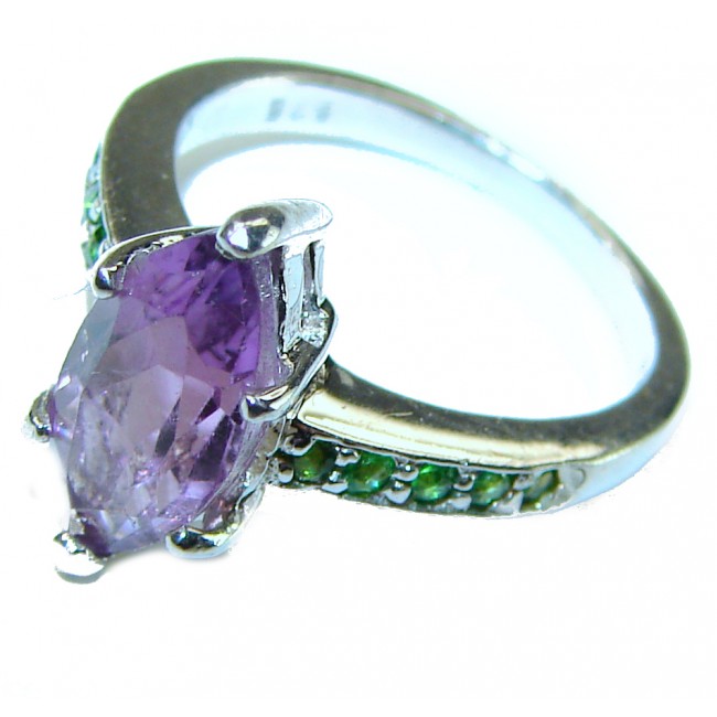 Stephani 1.9 carat African Amethyst Emerald .925 Sterling Silver Handcrafted Ring size 4 3/4