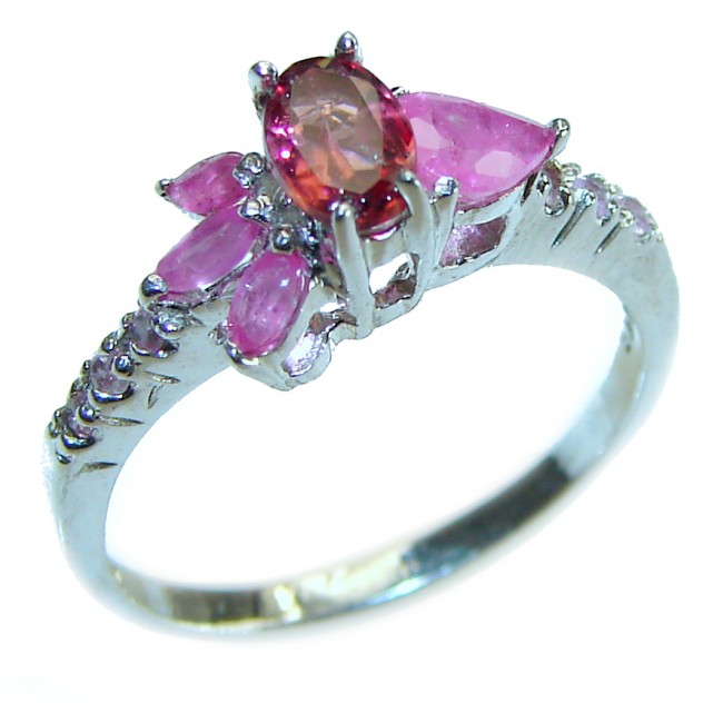 Red Brilliance 0.8 carat Ruby .925 Silver handcrafted Cocktail Ring s. 7 1/4