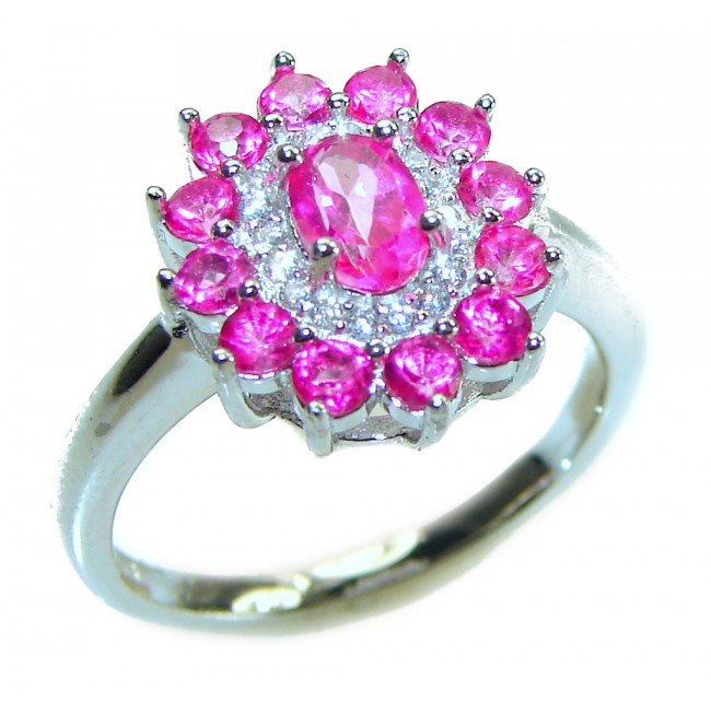 A Spark of Sweetness 5.8 carat Hot Pink Sapphire .925 Sterling Silver Cocktail Ring s. 8 1/4