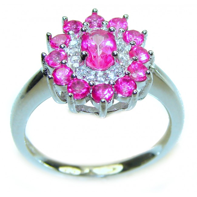 A Spark of Sweetness 5.8 carat Hot Pink Sapphire .925 Sterling Silver Cocktail Ring s. 8 1/4