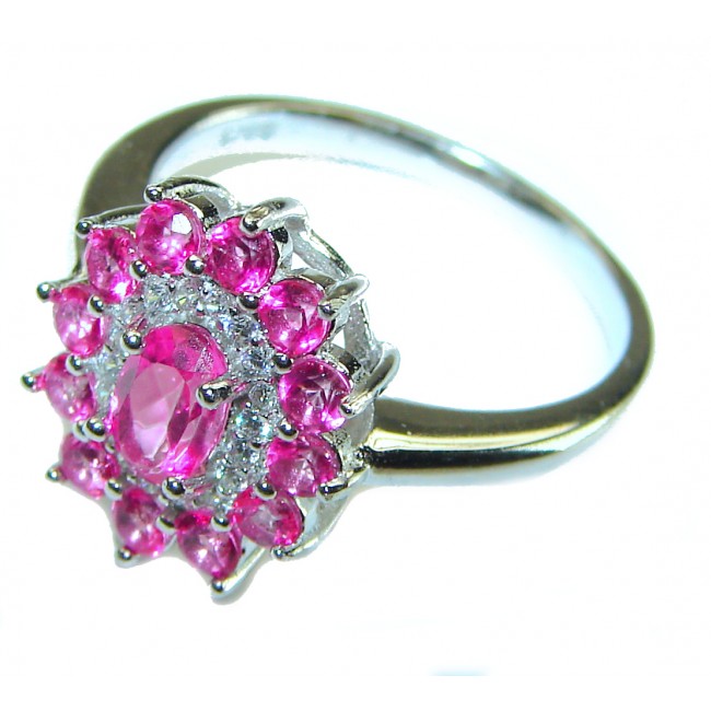 A Spark of Sweetness 5.8 carat Hot Pink Sapphire .925 Sterling Silver Cocktail Ring s. 8 1/4