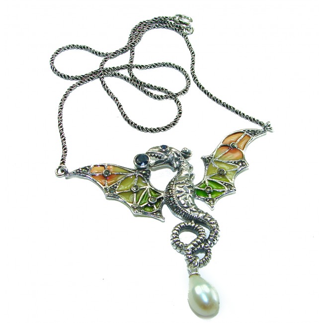 Outstanding Dragon Enamel .925 Sterling Silver handcrafted Statement necklace