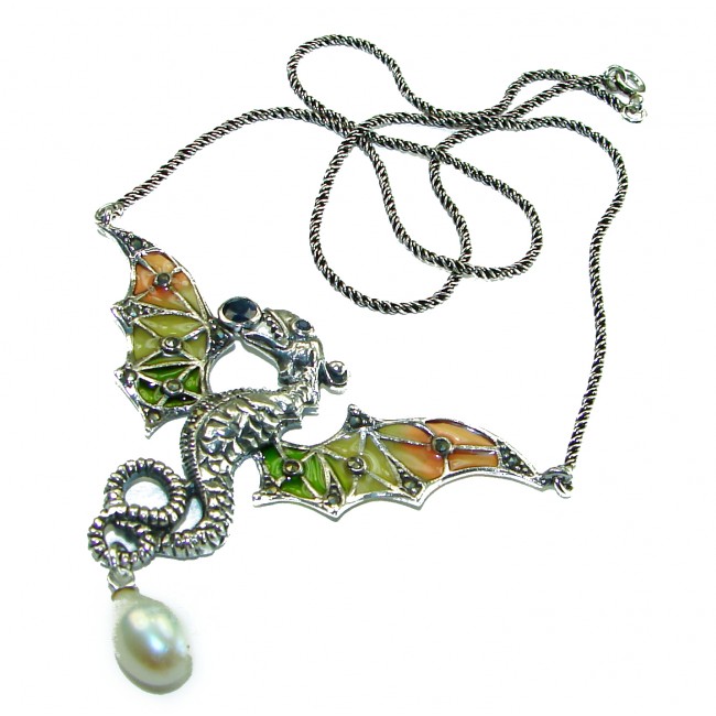 Outstanding Dragon Enamel .925 Sterling Silver handcrafted Statement necklace