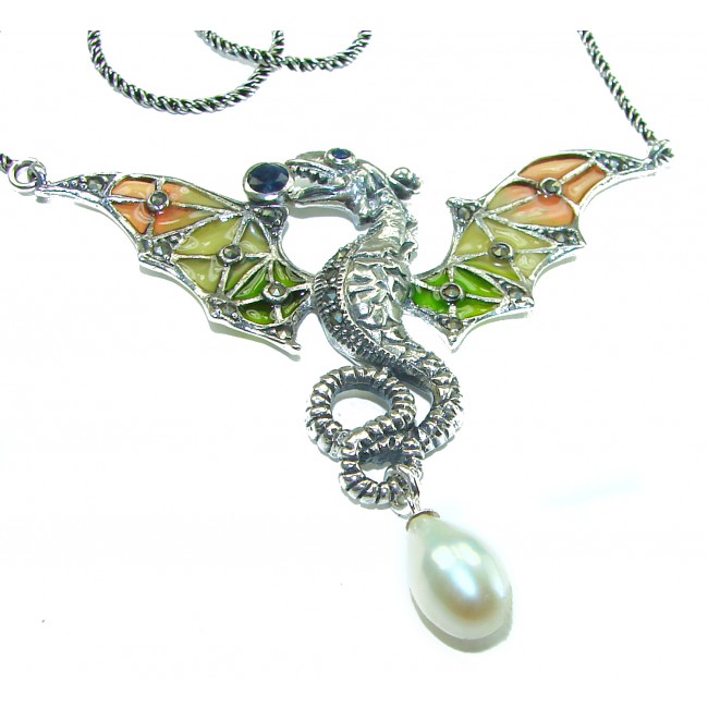 Outstanding Dragon Enamel .925 Sterling Silver handcrafted Statement necklace