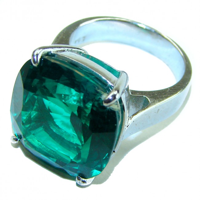 Spring Breeze Natural 15.6 carat square cut volcanic Helenite .925 Sterling Silver ring size 6