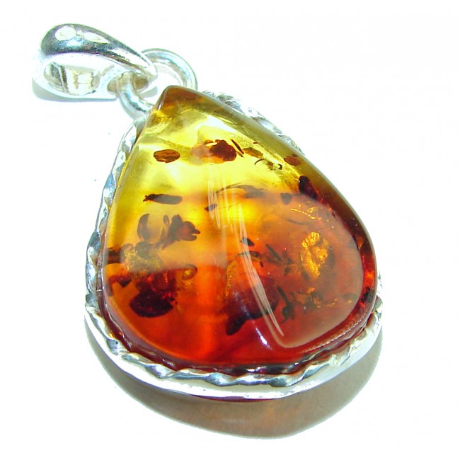 Honay Drop authentic Baltic Amber .925 Sterling Silver handmade Pendant