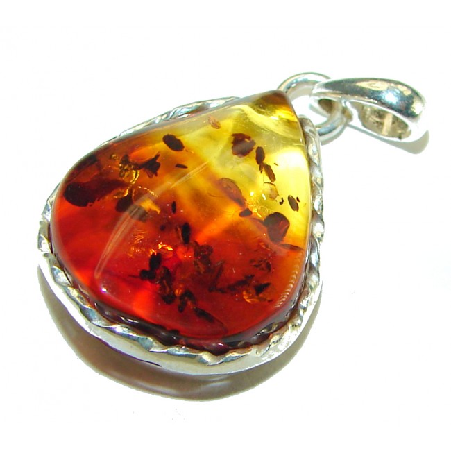 Honay Drop authentic Baltic Amber .925 Sterling Silver handmade Pendant