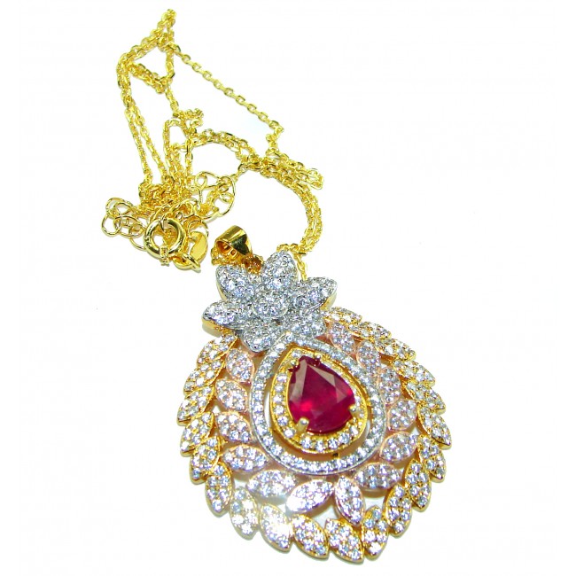 Bella Rosa authentic 2.9 carat Ruby White Sapphire 18K Gold over .925 Sterling Silver handcrafted Necklace