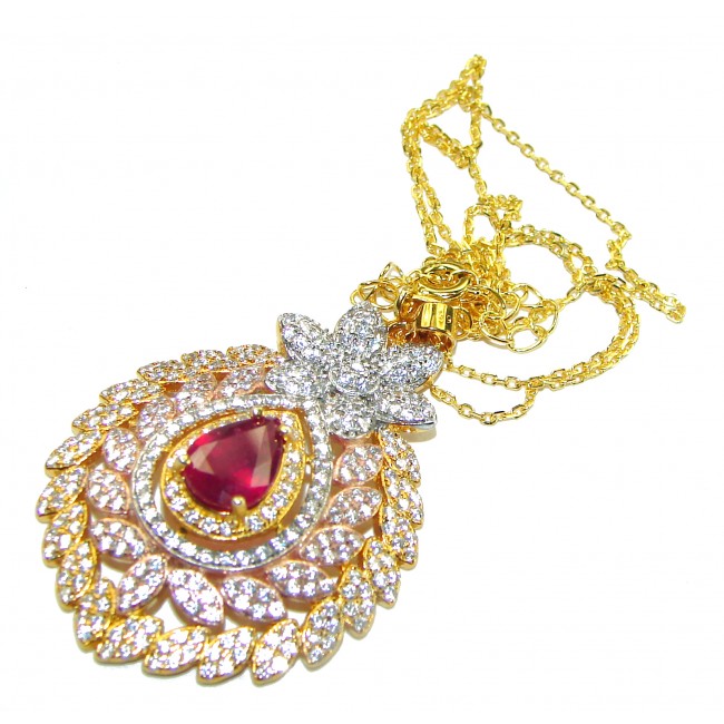 Bella Rosa authentic 2.9 carat Ruby White Sapphire 18K Gold over .925 Sterling Silver handcrafted Necklace