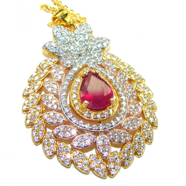 Bella Rosa authentic 2.9 carat Ruby White Sapphire 18K Gold over .925 Sterling Silver handcrafted Necklace