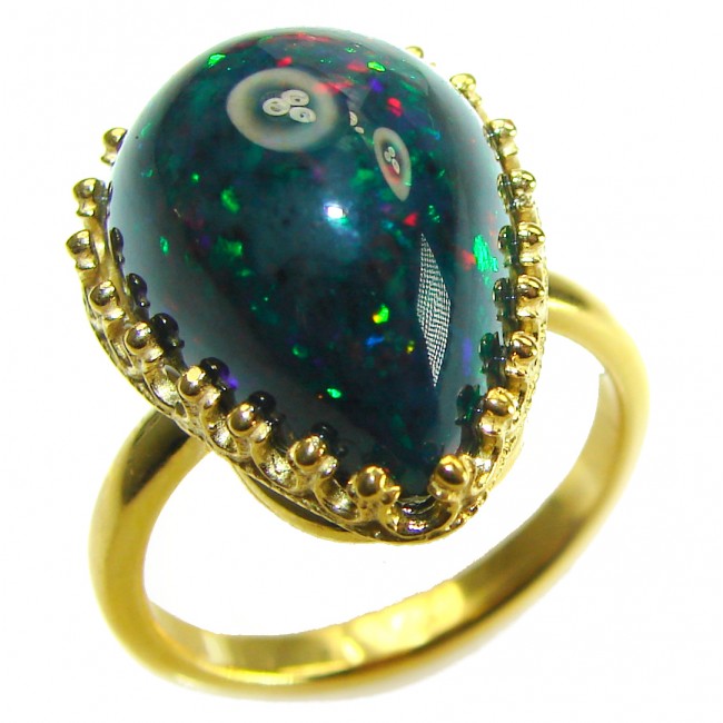 A COSMIC POWER Genuine 24.2 carat Black Opal 18K Gold over .925 Sterling Silver handmade Ring size 9 1/4