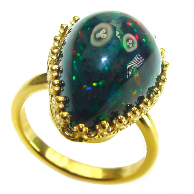 A COSMIC POWER Genuine 24.2 carat Black Opal 18K Gold over .925 Sterling Silver handmade Ring size 9 1/4