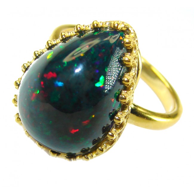 A COSMIC POWER Genuine 24.2 carat Black Opal 18K Gold over .925 Sterling Silver handmade Ring size 9 1/4