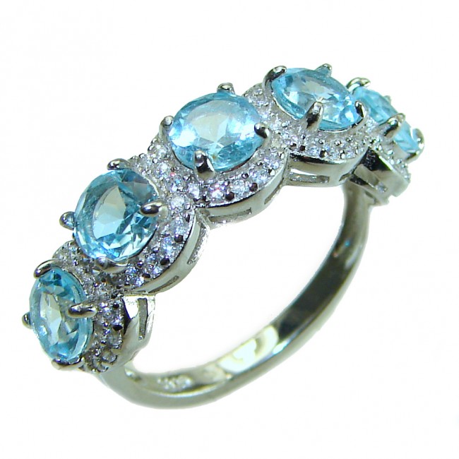 Aqua - 7.5 carat Swiss Blue Topaz .925 Sterling Silver Handcrafted Handcrafted Ring size 7