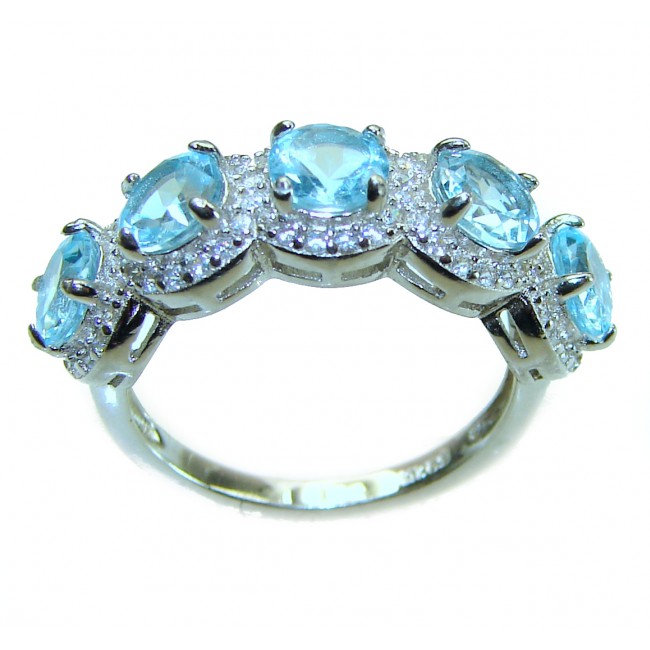 Aqua - 7.5 carat Swiss Blue Topaz .925 Sterling Silver Handcrafted Handcrafted Ring size 7