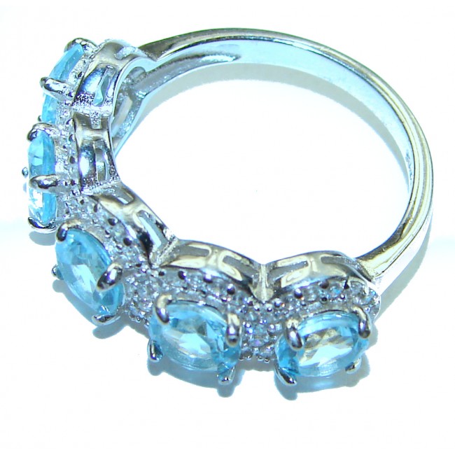 Aqua - 7.5 carat Swiss Blue Topaz .925 Sterling Silver Handcrafted Handcrafted Ring size 7