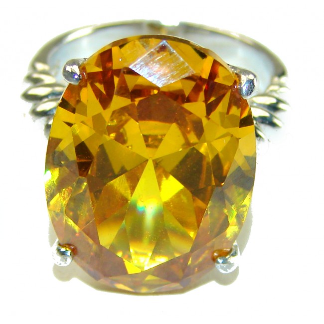 Golden Rays of Sunlight 23.5 carat Yellow Topaz .925 Sterling Silver Large Ring size 7