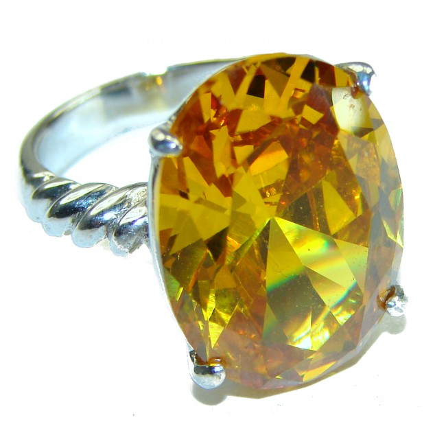 Golden Rays of Sunlight 23.5 carat Yellow Topaz .925 Sterling Silver Large Ring size 7