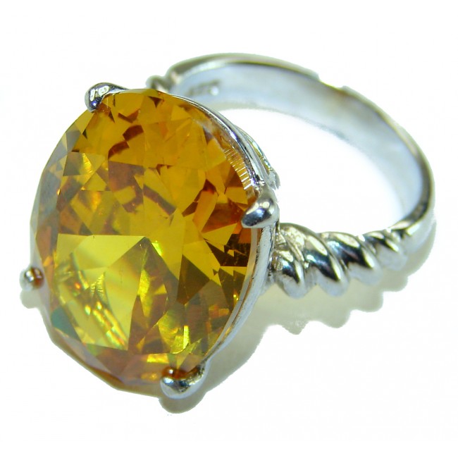 Golden Rays of Sunlight 23.5 carat Yellow Topaz .925 Sterling Silver Large Ring size 7