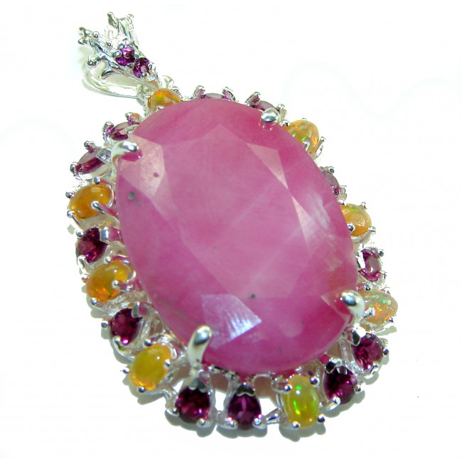 Precious 35.5 CARAT Authentic Ruby .925 Sterling Silver handmade pendant