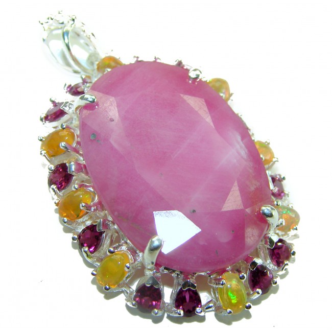 Precious 35.5 CARAT Authentic Ruby .925 Sterling Silver handmade pendant