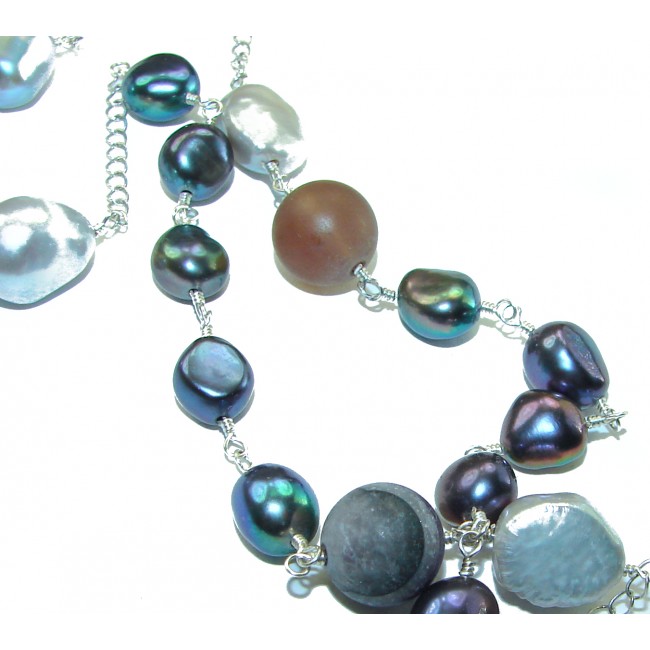 36 inches Precious genuine Mother of Pearl .925 Sterling Silver handcrafted Necklace