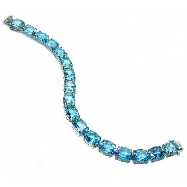 Seaside 105.5 carat Swiss Blue Topaz .925 Sterling Silver handmade Large Statement Bracelet