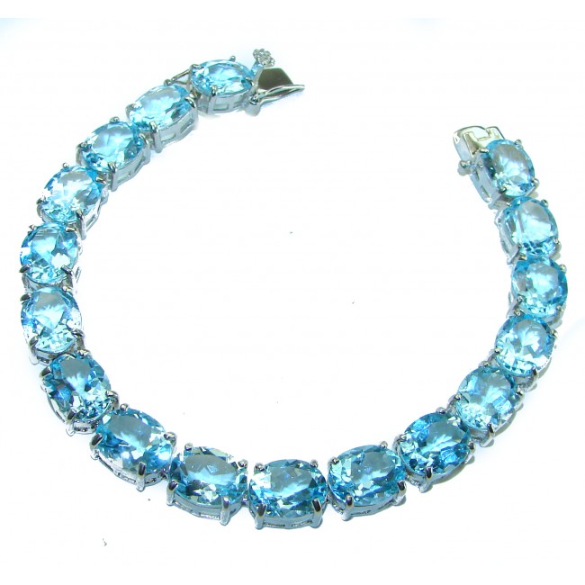 Seaside 105.5 carat Swiss Blue Topaz .925 Sterling Silver handmade Large Statement Bracelet