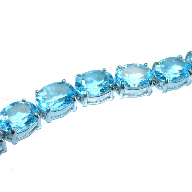 Seaside 105.5 carat Swiss Blue Topaz .925 Sterling Silver handmade Large Statement Bracelet