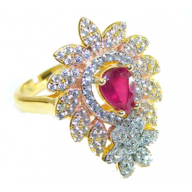 Bella Rosa authentic 2.9 carat Ruby White Sapphire 18K Gold over .925 Sterling Silver handcrafted Ring size 8