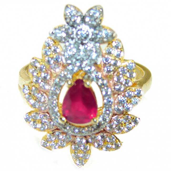 Bella Rosa authentic 2.9 carat Ruby White Sapphire 18K Gold over .925 Sterling Silver handcrafted Ring size 8