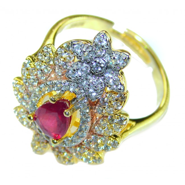 Bella Rosa authentic 2.9 carat Ruby White Sapphire 18K Gold over .925 Sterling Silver handcrafted Ring size 8