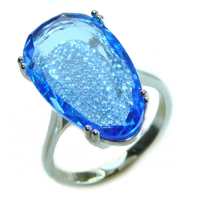 Blue Sky 10.5 carat Swiss Blue Topaz .925 Sterling Silver Handcrafted Ring size 7